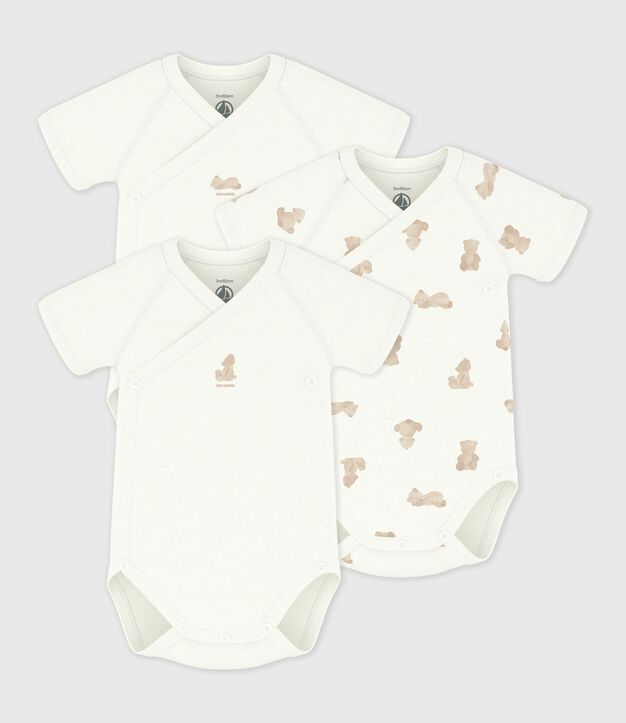Pack of babies' short-sleeved printed cotton wrapover bodies multicolor