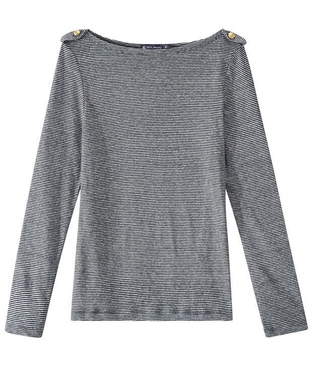 Women's striped linen long-sleeve tee blue/white