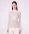 Women's admiral collar stripy cotton T-shirt with long sleeves white/red
