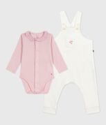 Babies' dungarees in plain cotton with stylish details MILK /JOLI