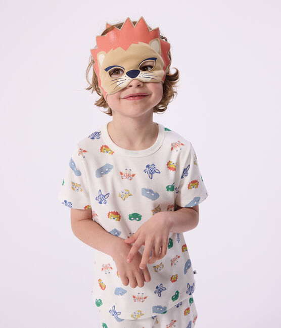 Children's short mask print cotton fancy dress pyjamas MARSHMALLOW white/MULTICO white