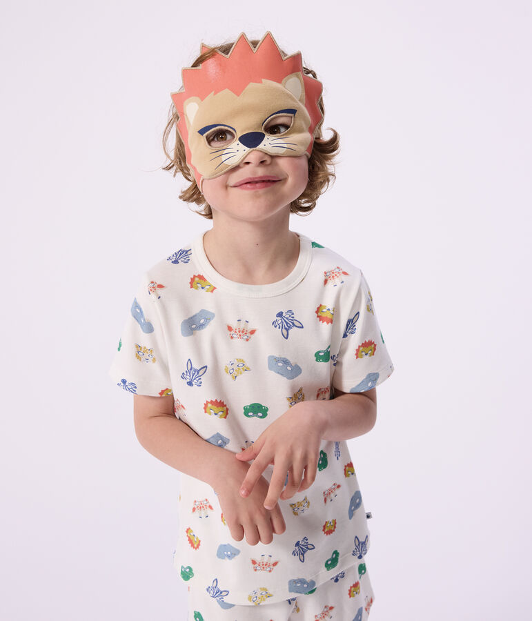 Children's short mask print cotton fancy dress pyjamas white/multicolor