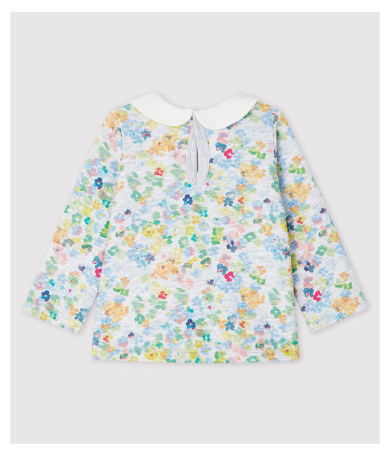 Baby Girls' Long-Sleeved Jersey Blouse with Collar POUSSIERE grey/MULTICO white