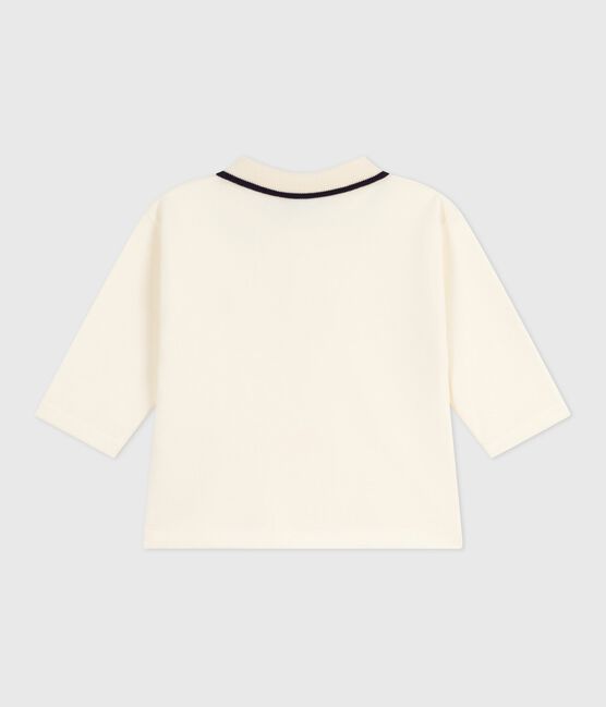 Babies' long-sleeved plain cotton polo shirt MILK Ecru