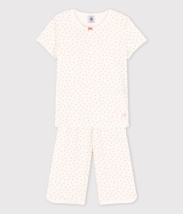 Girls' Heart Pattern Cotton Pyjamas white/pink