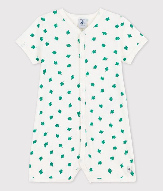 Babies' Cotton/Linen Botanic Print Playsuit MARSHMALLOW white/GAZON green