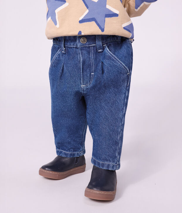 Babies' plain denim trousers blue