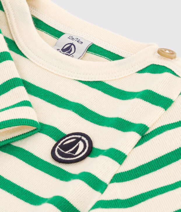 Babies' Thick Cotton Breton Top Ecru/green