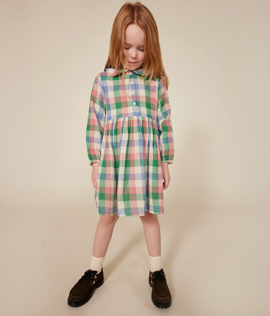 Little girls' long-sleeved cotton gauze dress AVALANCHE white/MULTICO