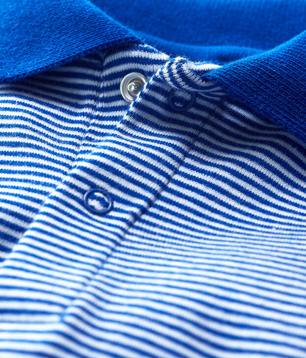 Baby Boys' Short-Sleeved Cotton Bodysuit with Polo Shirt Collar blue/white