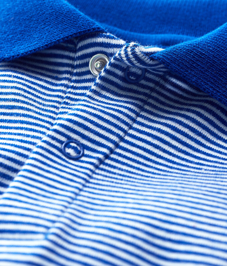 Baby Boys' Short-Sleeved Cotton Bodysuit with Polo Shirt Collar blue/white