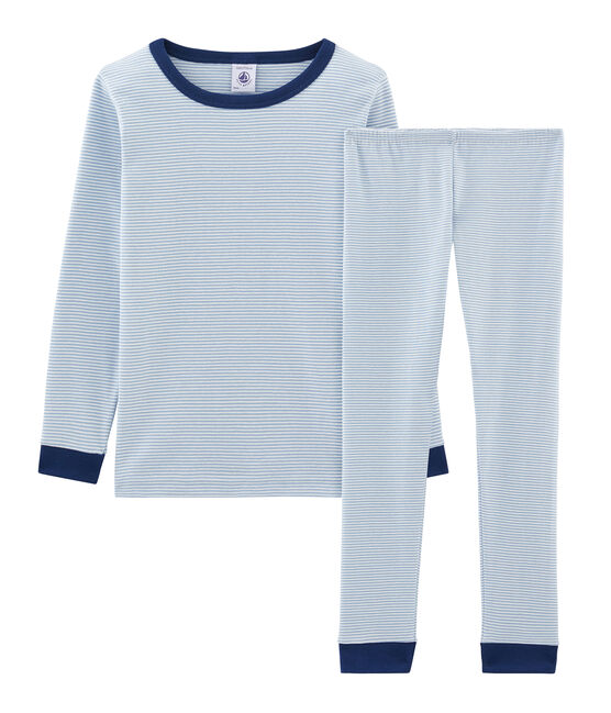 Boys' Snugfit Ribbed Pyjamas ACIER blue/MARSHMALLOW white