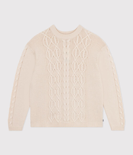 Women's plain cable-knit wool and cotton jumper AVALANCHE Ecru