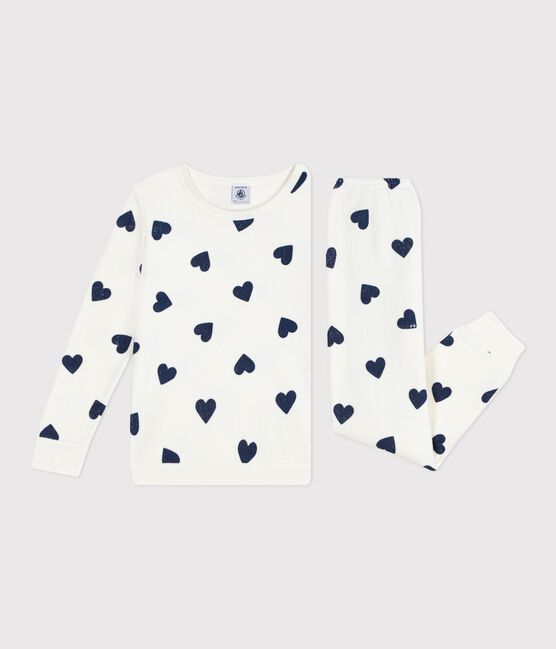 Children's cotton terry pyjamas printed with hearts MILK blue/SOIR
