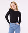 Women's iconic long-sleeved plain rib knit T-shirt BLACK black