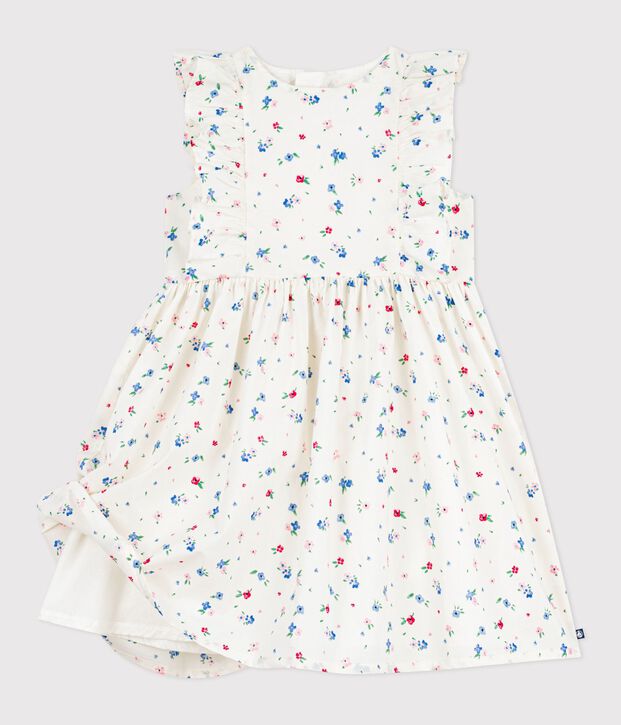 Children's sleeveless floral print cotton dress white/multicolor