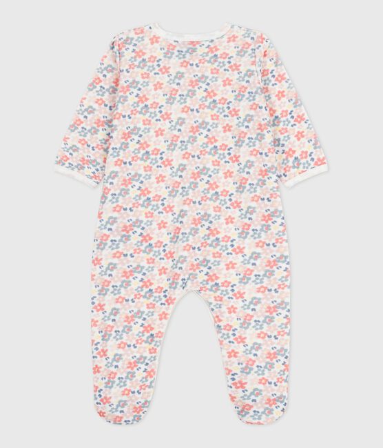 Babies' floral-print velour pyjamas MARSHMALLOW white/MULTICO white