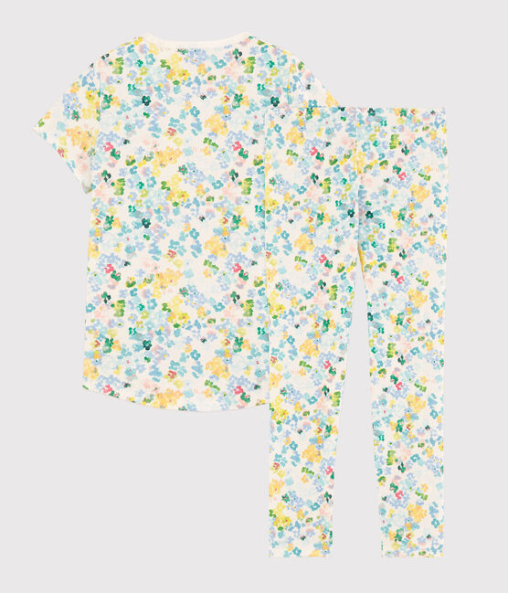 Girls' Watercolour Flowers Cotton Pyjamas MARSHMALLOW white/MULTICO white