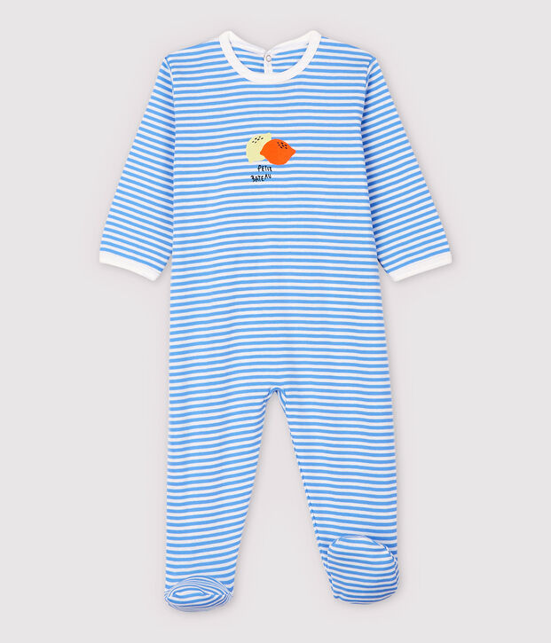 Babies' Blue Striped Fruit Cotton Sleepsuit blue/white