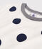 Women's Spotted Round-Neck Cotton T-Shirt MARSHMALLOW white/MEDIEVAL blue