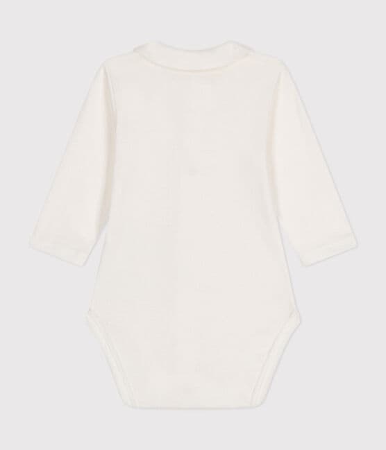 Babies' Long-Sleeved Cotton Bodysuit With Collar MARSHMALLOW white