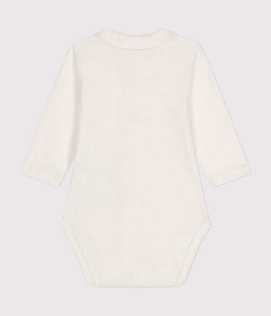 Babies' Long-Sleeved Cotton Bodysuit With Collar MARSHMALLOW white