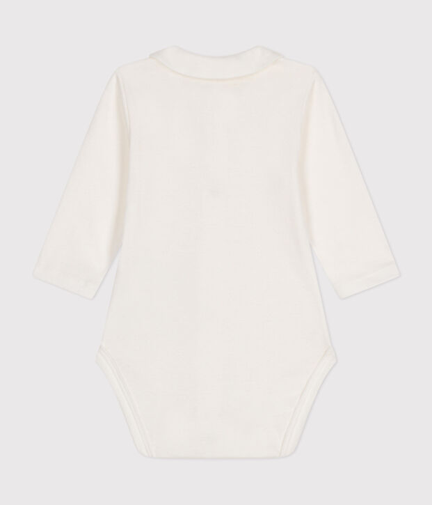 Babies' Long-Sleeved Cotton Bodysuit With Collar white