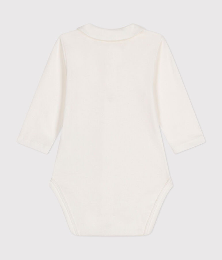 Babies' Long-Sleeved Cotton Bodysuit With Collar white