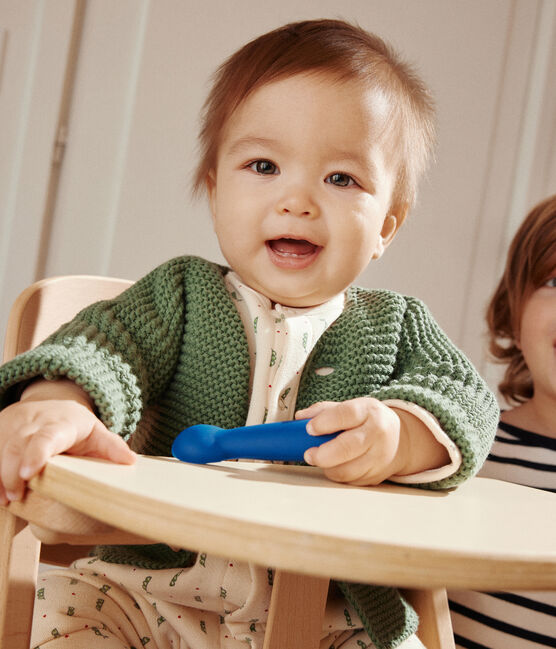 Babies' Moss Stitch Knit Cardigan CROCO green