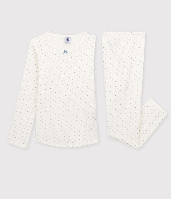 Girls' Openwork Spotted Organic Cotton Pyjamas MARSHMALLOW white/POLOCHON