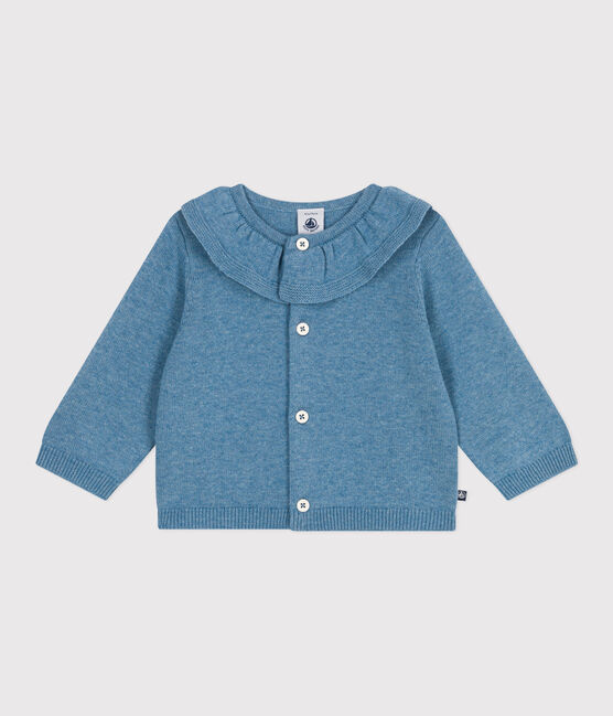 Babies' plain wool and cotton knit cardigan with a collar ADRIATIC