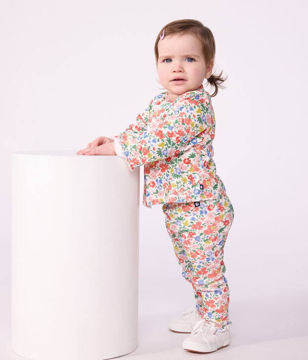 Babies' floral-print cotton cardigan white/multicolor