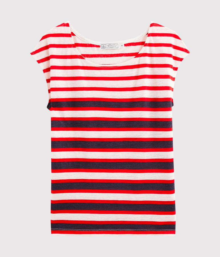 Women's linen T-Shirt white/red/blue