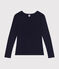 Women's plain long-sleeved iconic rib knit T-shirt SMOKING blue