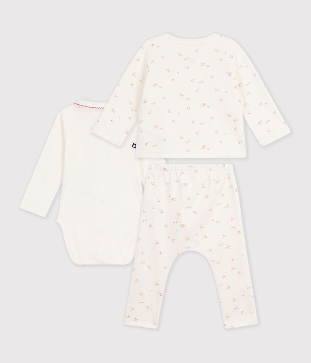 Babies' outfit in cotton with flowers printed on the collar Ecru/multicolor