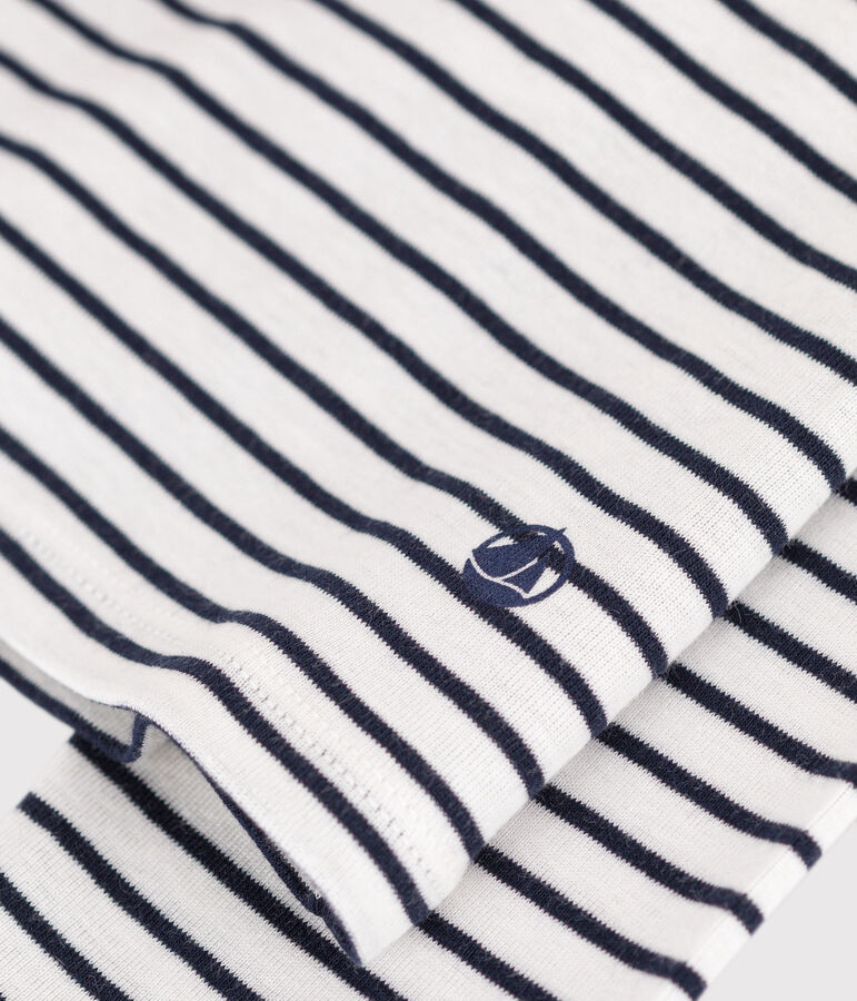 Women's ICONIC cotton polo neck T-shirt MARSHMALLOW white/SMOKING blue