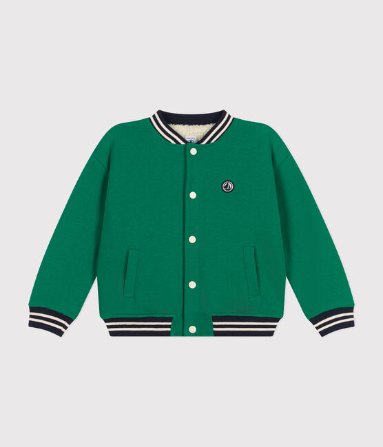 Boys' varsity jacket in fleece and sherpa JARDIN green