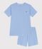 Children's short stripy cotton pyjamas EDNA blue/MARSHMALLOW white