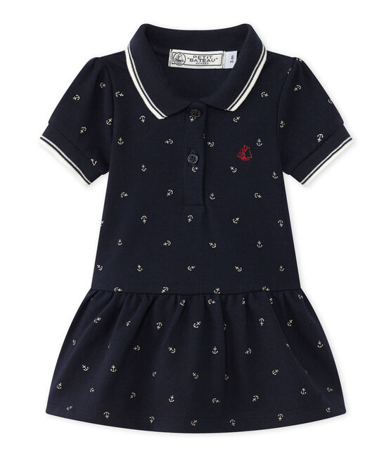 Baby girl's short-sleeved dress SMOKING blue/FETA white