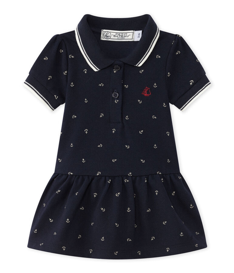 Baby girl's short-sleeved dress blue/beige