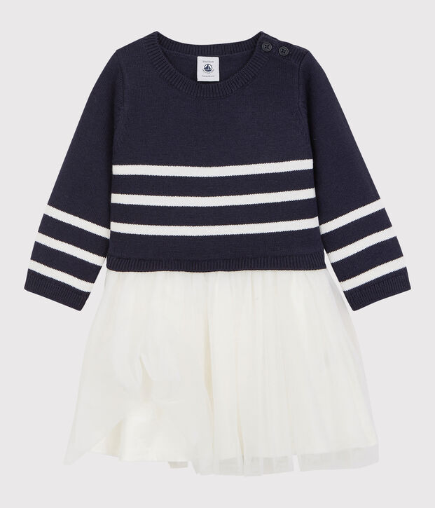 Babies' Wool/Cotton Dress blue/white
