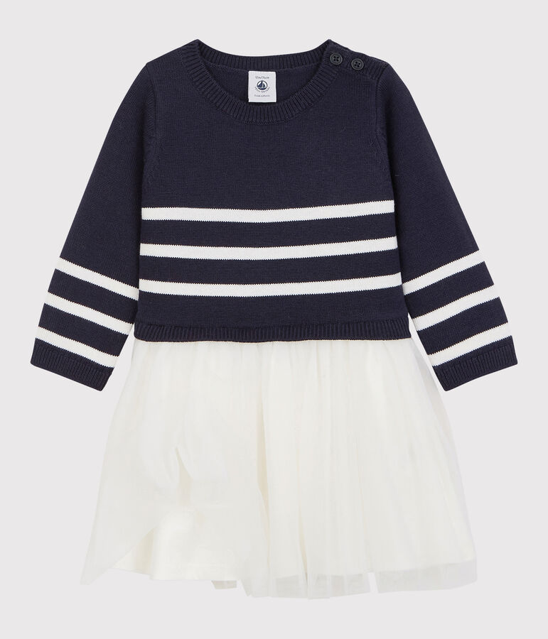 Babies' Wool/Cotton Dress blue/white