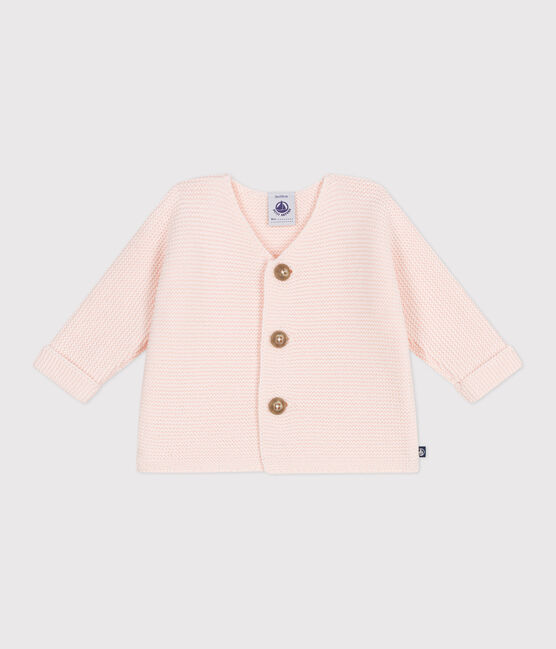Babies' moss stitch cotton cardigan FLEUR pink
