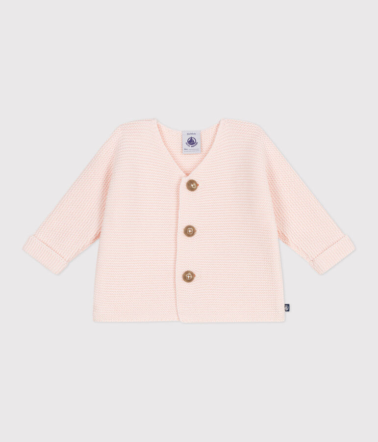 Babies' moss stitch cotton cardigan pink