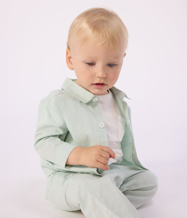 Babies' long-sleeved plain cotton/linen shirt SPRAY