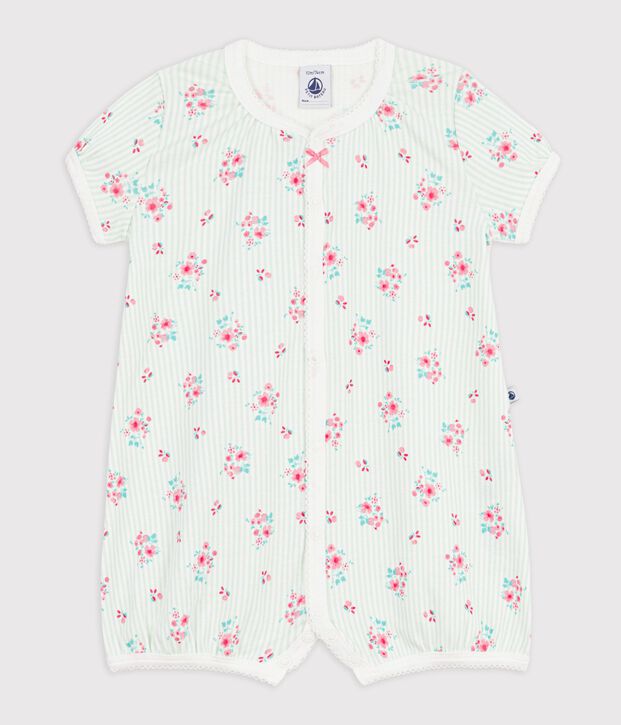 Babies' short floral cotton jumpsuit white/multicolor
