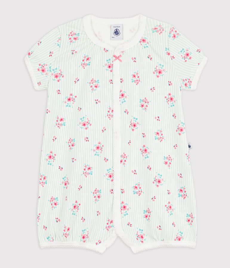 Babies' short floral cotton jumpsuit white/multicolor