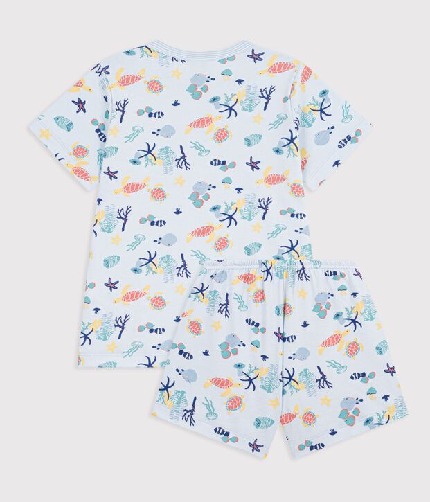 Children's short glow-in-the-dark printed cotton pyjamas blue/multicolor