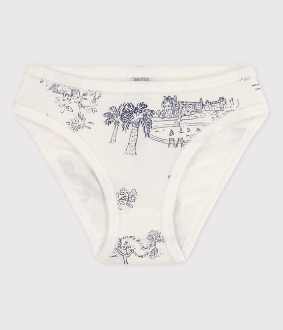 Girls' Cotton Briefs MARSHMALLOW white/MEDIEVAL blue