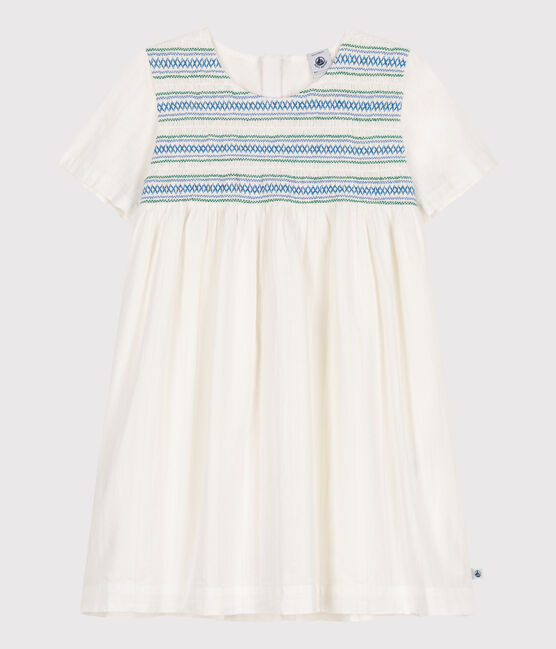 Children's short-sleeved cotton dress ECUME white